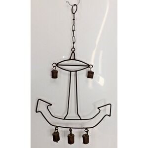 Rustic Vintage Metal Boat Anchor Nautical 12" Wind Chime & Mini Cow Bells